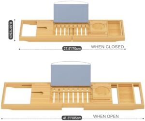 Luxury Bathtub Caddy Tray,Bamboo Bathtub Tray Caddy - Wood Bath Tray Expandable,Can be Placed Book and Integrated Tablet Smartphone and Wine Holder - Gift Idea for Loved Ones - Image 2