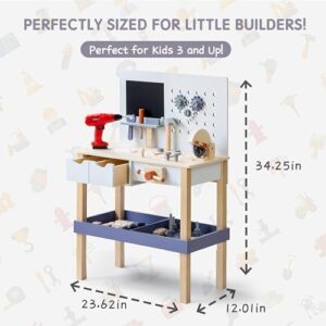 Wooden Kids Tool Bench with Electric Drill, Toddler Tool Bench with Storage Drawers and Platform, Toy Workbench Workshop with Play Tools Set for Boys and Girls, Perfect for Ages 3+ - Image 6