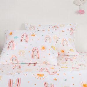 Twin Size Toddler Bedding Set for Girls- 5 Piece Rainbow Toddler Girl Bedding, Super Soft & Lightweight Toddler Comforter Set Includes Comforter, Flat Sheet, Fitted Sheet, Pillowcase (Pink) - Image 8