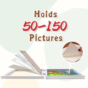 KINLINK 9x12 Kids Art Frames Set of 2, Solid Wood Kids Artwork Frames Changeable with Acrylic Front Opening Holds 150 Pictures, Art Frames for Kids Artwork with Mat or without Mat, White - Image 6