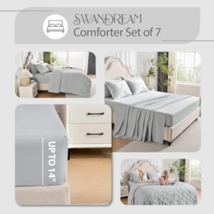 Queen Bedding Comforter Set- Luxury Spandex Jacquard 7 Pieces Bed in a Bag, Lightweight Comforter with 1 Fitted Sheet, 1 Flat Sheet, 2 Pillowshams & 2 Pillowcases, Light Grey - Image 6