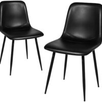 CangLong Living Monte Dining Chair in Black Faux Leather and Black Powder Coat Finish, Set of 2, Black