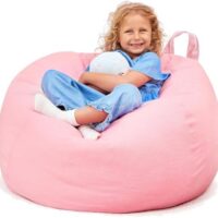 Huddle Original Stuffed Animal Bean Bag Storage Extra Large Designer Beanbag Chairs for Kids Teens & Adults | Instant Clutter Clear for Stylish Moms - Stuffed Animal Storage Bean Bag Pink Corduroy