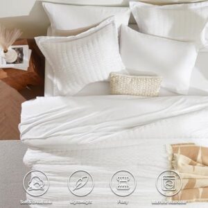 CozyLux Queen Bed in a Bag White Seersucker Comforter Set - 7-Piece All Season Bedding with Comforter, Pillow Sham, Flat Sheet, Fitted Sheet and Pillowcase - Image 2