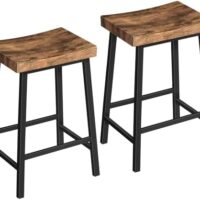 Bar Stools, 23.7 Inch Saddle Stools with Footrest, Set of 2 Bar Chairs, Kitchen Counter Height Stools, Industrial Style, for Dining Room, Counter, Bar, Rustic Brown and Black BAHR0801N1