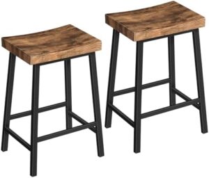Bar Stools, 23.7 Inch Saddle Stools with Footrest, Set of 2 Bar Chairs, Kitchen Counter Height Stools, Industrial Style, for Dining Room, Counter, Bar, Rustic Brown and Black BAHR0801N1