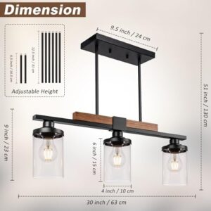 Black Kitchen Island Lighting Fixture, 3-Light Farmhouse Dining Room Chandelier Over Table, Large Pendant Light Ceiling Hanging, Modern Dining Table Light with Adjustable Height - Image 3
