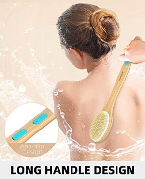 Metene Shower Brush with Soft and Stiff Bristles, Bath Dual-Sided Long Handle Back Scrubber Body Exfoliator for Wet or Dry Brushing - Image 3