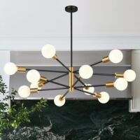 33" Modern Chandelier Ceiling Light Fixture, 12-Light Sputnik Chandeliers Gold and Black Mid Century Chandelier Over Table, Height Adjustable Chandeliers for Dining Room Living Room Kitchen Island