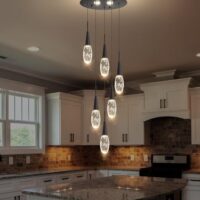 6-Lights Adjustable Pendant Lights for Kitchen Island LED Dimmable Light Fixture Modern Glam Crystal Hanging Lighting for Dining Room Bedroom Black