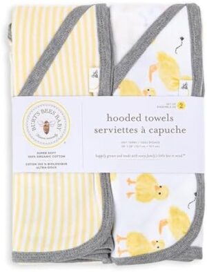 Burts Bees Baby Infant Hooded Towels Little Ducks Organic Cotton, Unisex Bath Essentials and Newborn Necessities, Soft Nursery Towel with Hood Set, 2-Pack Size 29 x 29 Inch - Image 8