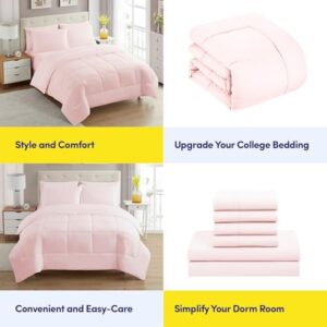 Dorm Room Essentials College Bedding Comforter Set 7 Piece Full Size Bed in a Bag for College Students Boys and Girls, Full, Pale Pink - Image 6