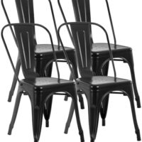 FDW Metal Dining Chairs Set Of 4 Indoor Outdoor Chairs Patio Chairs Kitchen Metal Chairs 18 Inch Seat Height Restaurant Chair Metal Stackable Chair Tolix Side Bar Chairs 330LBS Weight Capacity