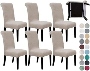 SPRINGRICO 6 Pack Dining Room Chair Covers with seat Belt, Stretch Parsons Chair Slipcover Washable Kitchen Dining Chair Cover Removable Seat Protector Set of 6, S3- Taupe
