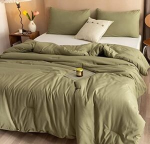 ROSGONIA Queen Comforter Set Olive Green, 3pcs Bedding Sets Queen (1 Boho Olive Comforter & 2 Pillowcases), All Season Lightweight Blanket Quilt - Image 4