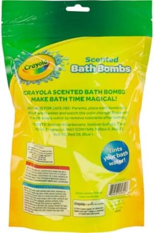 Crayola Colorful Scented Bath Bombs for Kids, Color You Bath Non-Toxic Bathbomb Fizzies for Boys Girls Holiday Stocking Stuffer, Grape Jam, Laser Lemon, Cotton Candy, & Bubble Gum Scents - Image 4