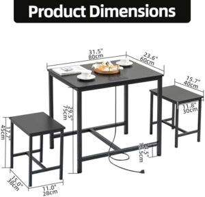 Finnhomy 3-Piece Dining Table Set, Small Kitchen Table with 2 Chairs, LED Light and USB Type-C Power Outlet, Space-Saving Design for Dining Room, Living Room, Apartment, Rustic Black - Image 4
