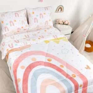 Twin Size Toddler Bedding Set for Girls- 5 Piece Rainbow Toddler Girl Bedding, Super Soft & Lightweight Toddler Comforter Set Includes Comforter, Flat Sheet, Fitted Sheet, Pillowcase (Pink) - Image 9