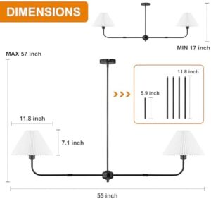 Modern Linear Chandelier, 2-Light Dining Room Light Fixture with White Fabric Shade Kitchen Island Lighting Fixture for Over Table, Living Room, Bedroom - Image 3