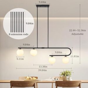 Kitchen Island Lighting 4 Lights, Black Dining Room Light Fixture Over Table, Mid Century Modern Chandelier Globe Glass Linear Chandelier Pendant Lighting for Dining Table, Height Adjustable - Image 4