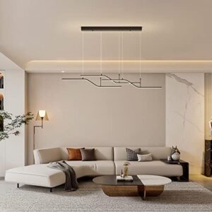 Siittoo Modern Black Pendant Light, 45W Dimmable LED Chandelier Lighting Fixture with Remote, 3-Light Wave Linear Hanging Pendant Light Fixture for Dining Room Kitchen Island Restaurant (52'') - Image 7
