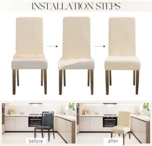 MOSAYT 100% Waterproof Dining Room Chair Covers Set of 4, Super Fit Stretch Jacquard Parson Chairs Slipcovers Removable Washable Chair Seat Protectors for Home, Kitchen, Banquet (Beige) - Image 5