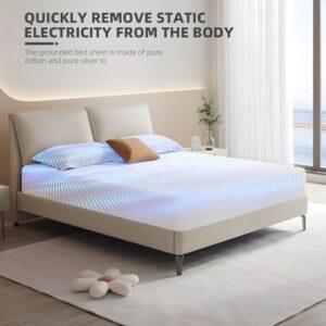 HLLBLL® Grounding Bedding Sheet Set, Bed Sheets and Pillowcase Set, 90% Organic Cotton+10% Pure Silver Organic Fitted Grounded Sheet for Improved Sleep, Pain Relief (White, King(78.5 * 80 * 15inch)) - Image 3