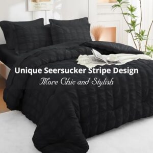 JOLLYVOGUE King Comforter Set Seersucker 7 Pieces, Black Comforter, Soft Bed in a Bag King Size, All Season Bedding Set with Comforter, Flat Sheet, Fitted Sheet, Pillowcases, Pillow Shams - Image 2