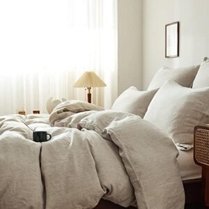 Simple&Opulence 100% Linen Duvet Cover Set 3pcs Basic Style Natural French Washed Flax Solid Color Soft Breathable Farmhouse Bedding with Button Closure - Linen, King - Image 7