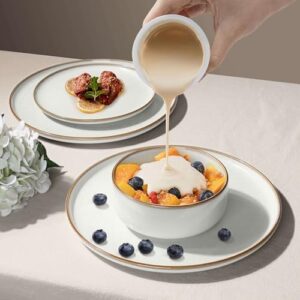 Herogo Plates and Bowls Set for 4, 12 Pieces Stoneware Dinnerware Sets, Double Reactive Glaze, Microwave & Dishwasher Safe, Scratch Resistant, Ivory White - Image 7