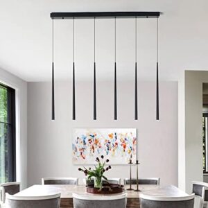 Modern Pendant for Kitchen Island, Linear Chandelier 6 Lights Cluster Bar for Dining Room, Black Warm White Dimmable