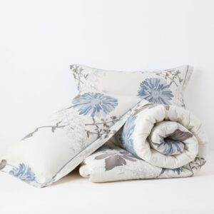 Botanical Comforter Queen Size Set-100% Cotton Fabric, Brown Branches and Blue Flowers Off-White Bedding Set, Lightweight and Soft Comforter Set, 3 Pcs(1 Comforter and 2 Pillow Shams) - Image 6
