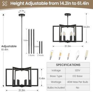 6-Light Black Chandelier, Dining Room Light Fixture, Farmhouse Chandelier, Geometric Metal Industrial Pendant Light Fixture Ceiling Hanging for Kitchen Stairway Foyer Entryway Hallway - Image 2