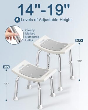 Shower Chair for Inside Shower, FSA/HSA Eligible 400 lbs Adjustable Shower Stool with Suction Feet, Shower Seat for Inside Tub Bathroom Bench Bath Chair for Elderly and Disabled - Light Gray - Image 4