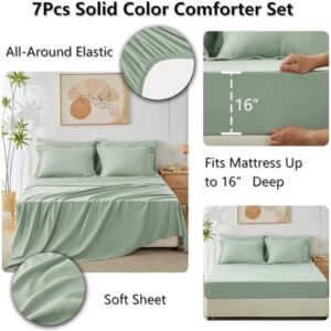 CozyLux Full Comforter Set Sage Green, 7 Pieces Bed in a Bag, Bedding Comforter Set with Sheets, All Season Boho 7PC Bed Sets with Comforter, Fitted Sheets, Flat Sheets, Pillow Shams and Pillowcases - Image 5
