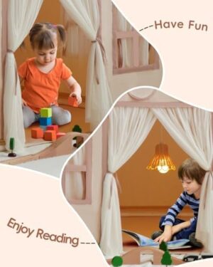 Large Kids Tent Playhouse Basic Mat with Star Lights, Flags and Tote Bags, Kids Play Tent Indoor & Outdoor, Washable Teepee Tent for Boys & Girls, Kids Play House for Toddler, Neutral Color - Image 6