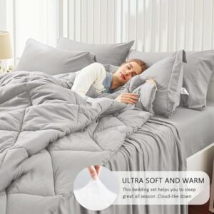 SunStyle Home Full/Queen Comforter Sets, 7-Pieces Bed in a Bag with Comforter and Sheets, All Season Bedding Sets with Comforter, Flat Sheet, Fitted Sheet Pillow Shams and Pillowcases (Ash) - Image 6