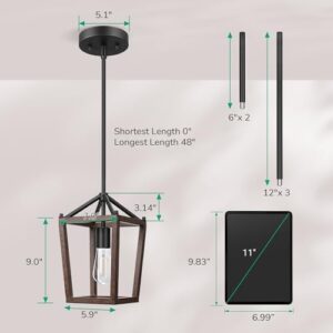 EDISHINE Pendant Lights for Kitchen Island, 1-Light Farmhouse Cage Hanging Light Fixtures, Rustic Wood with Brown Finish, Adjustable Height Pendant Light for Dining Room, Allway and Foyer - Image 2