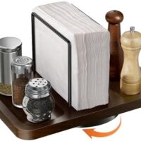 Napkin Holder for Table, Rotating Metal Standing Napkin Dispenser with Salt and Pepper Shakers Caddy Standing Paper Napkin Storage for Kitchen Dining Table Decor Not Including Shakers