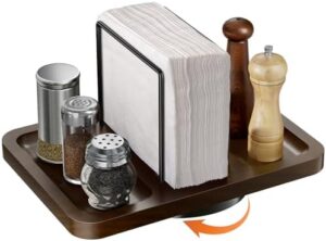 Napkin Holder for Table, Rotating Metal Standing Napkin Dispenser with Salt and Pepper Shakers Caddy Standing Paper Napkin Storage for Kitchen Dining Table Decor Not Including Shakers
