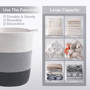 INDRESSME 17¾ x 15¾ x 13¾ inches Grey Baby Laundry Basket Thread Cotton Rope Basket Toy Storage Basket Organizer Tall Woven Basket Blanket Storage Baby Laundry Nursery Hamper for Living Room Toy Gifts - Image 5