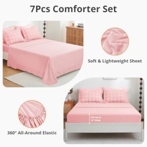 JOLLYVOGUE King Comforter Set Seersucker 7 Pieces, Pink Comforter, Soft Bed in a Bag King Size, All Season Bedding Set with Comforter, Flat Sheet, Fitted Sheet, Pillowcases, Pillow Shams - Image 5