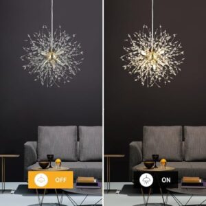 Crystal Pendant Light 8-Light Dandelion Sputnik Chandelier Modern Gold Firework Ceiling Lighting Fixtures for Dining Room Bedroom Bathroom Kitchen Foyer Hallway - Image 3