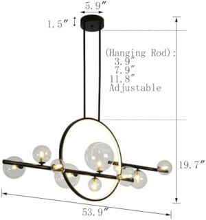 Kitchen Island Lighting 10-Light Clear Glass Globe Sputnik Chandelier Lighting Mid Century Modern Pendant Hanging Light for Kitchen Dining Room Living Room (Black) - Image 3
