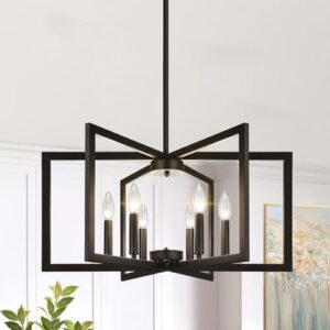 6-Light Modern Black Chandelier, Geometric Dining Room Light Fixture Industrial Pendant Lights Kitchen Island, Hanging Metal Farmhouse Chandelier for Dining Room Entryway Foyer