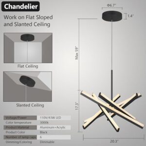 Kinglong Black Chandelier【Upgraded】,Modern Chandelier 6-Lights,Dimmable Acrylic LED Chandelier Lighting Fixture for Dining Room,Living Room,Bedroom,Entryway,Kitchen Island(L:20.07",W:17.32") - Image 4