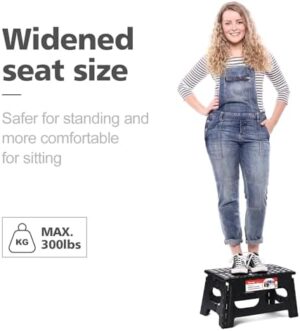 ACSTEP Folding Step Stool,15-Inch Extra Wide 9Inch Height Heavy Duty Stepping Stool More Safe and Comfortable Non Slip Foldable Step Stool for Kids and Adults Black - Image 6