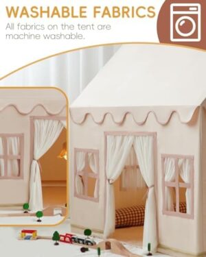 Large Kids Tent Playhouse Basic Mat with Star Lights, Flags and Tote Bags, Kids Play Tent Indoor & Outdoor, Washable Teepee Tent for Boys & Girls, Kids Play House for Toddler, Neutral Color - Image 7