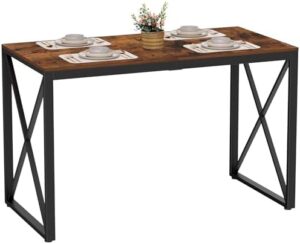 47.2" L Dining Table, Kitchen Room Table for 4,Breakfast Table, Wooden Desktop and Metal Frame, for Small Space, Dining Room, Rustic Brown and Black