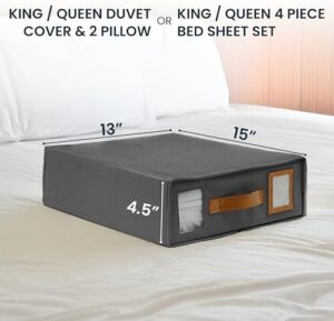 BADAM 4 Pack Bed Sheet Organizers and Storage, Foldable Sheet Organizer for Linen Closet, Sheets Set Folder Keeper with Window XL (Queen & King Size) Organizing Bedding Container (Grey) - Image 2